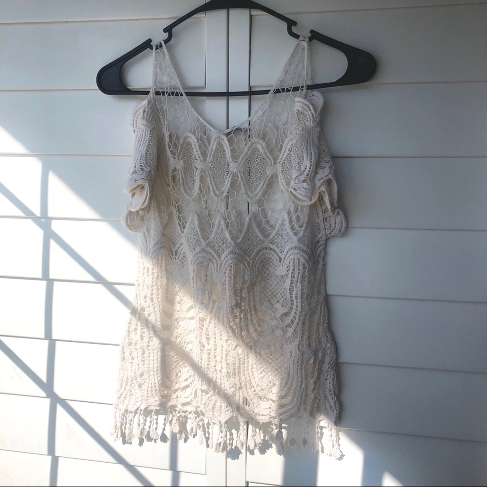 ISSI Floral Crochet Off The Shoulder Top